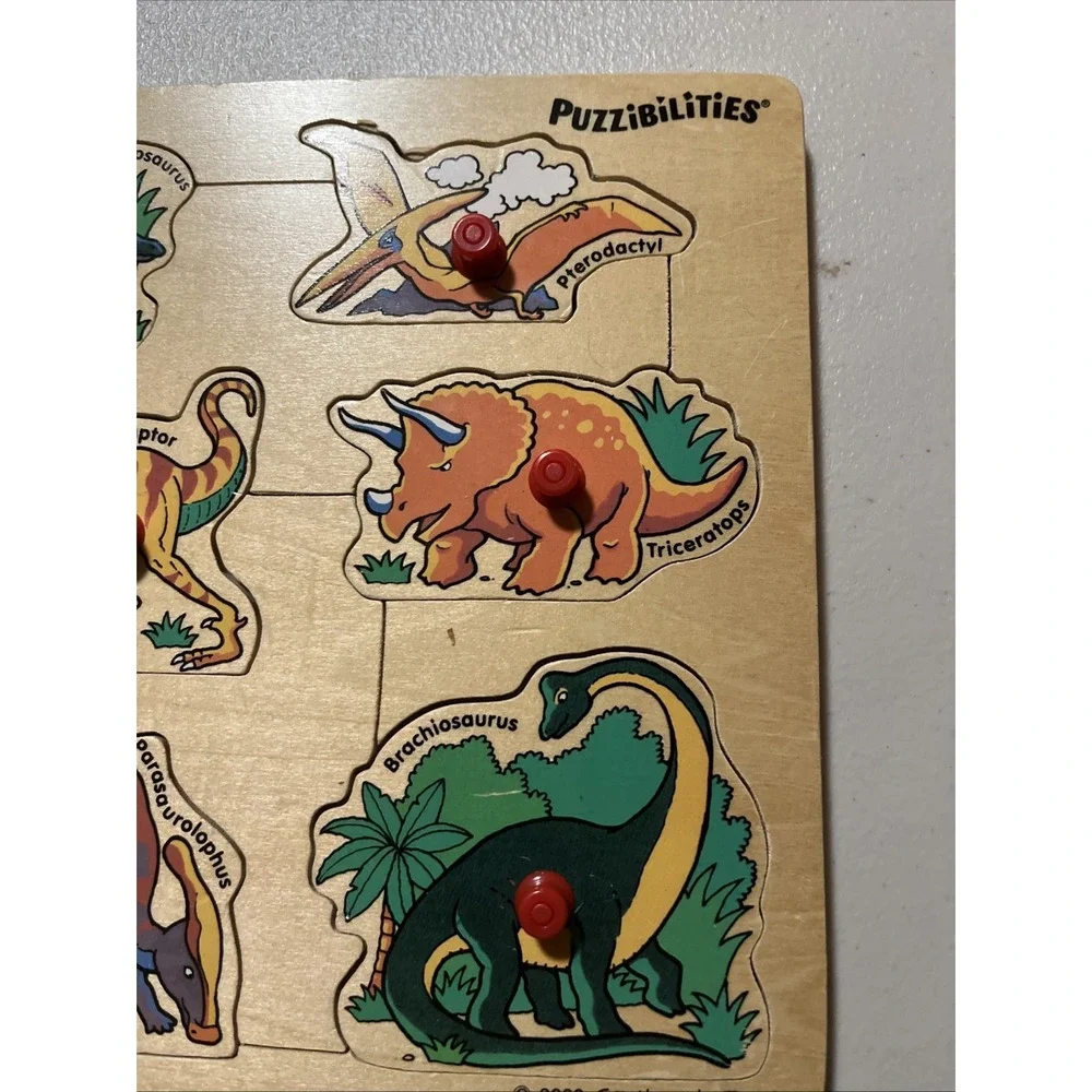 Wood Dinosaur‎ Puzzle From Small World Toys 2002 Puzzibilities Baby Toddler Play